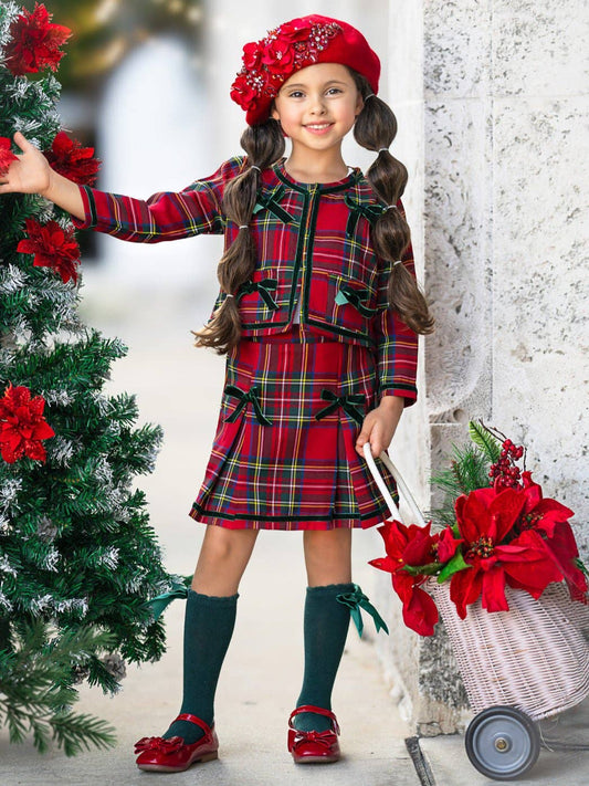 Made For Fashionistas Festive Plaid Tweed Blazer And Skirt Set: Multicolor / 7Y/8Y