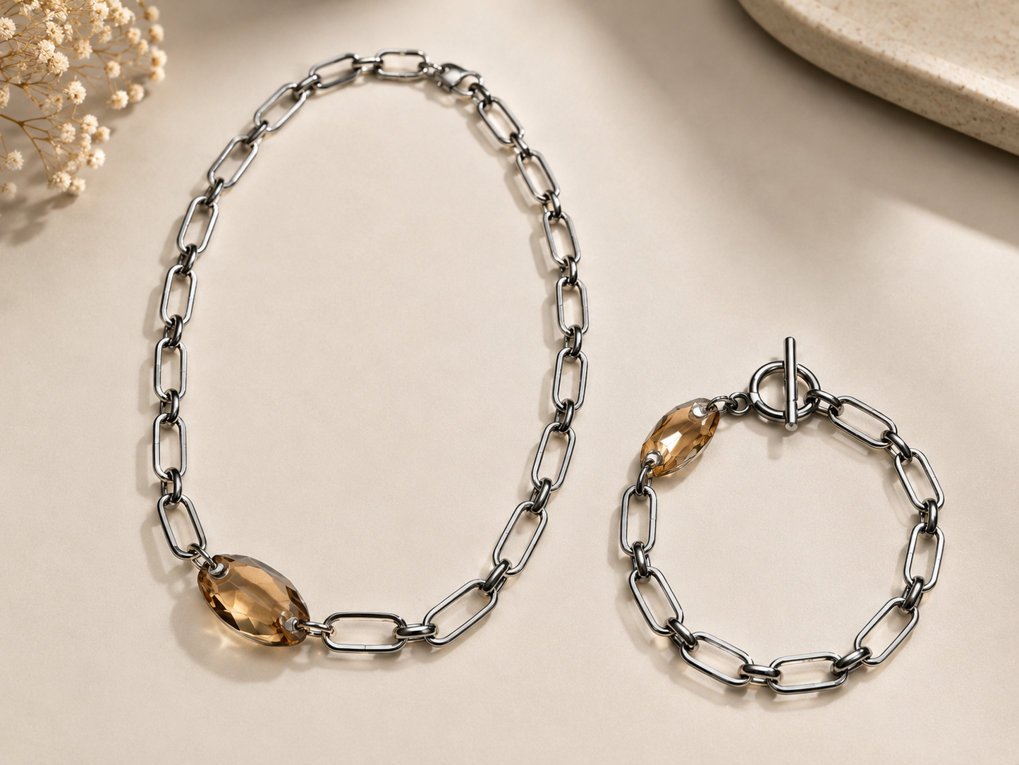 Champagne Crystal Paperclip Chain Bracelet