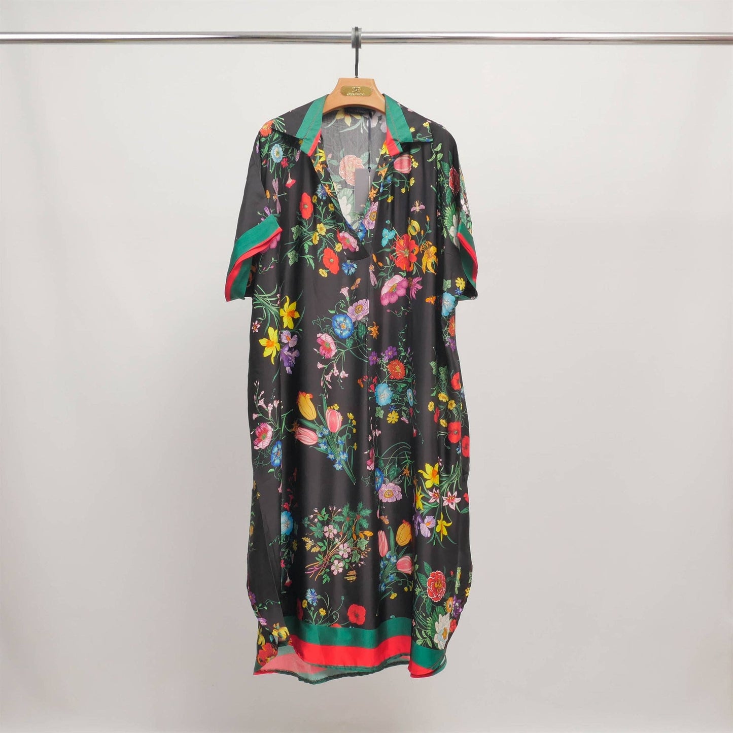 Fluid floral print silk-viscose dress -Green,Red