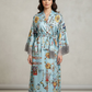 Light Blue with Blue Fringe Armenian Alphabet Silk Robe