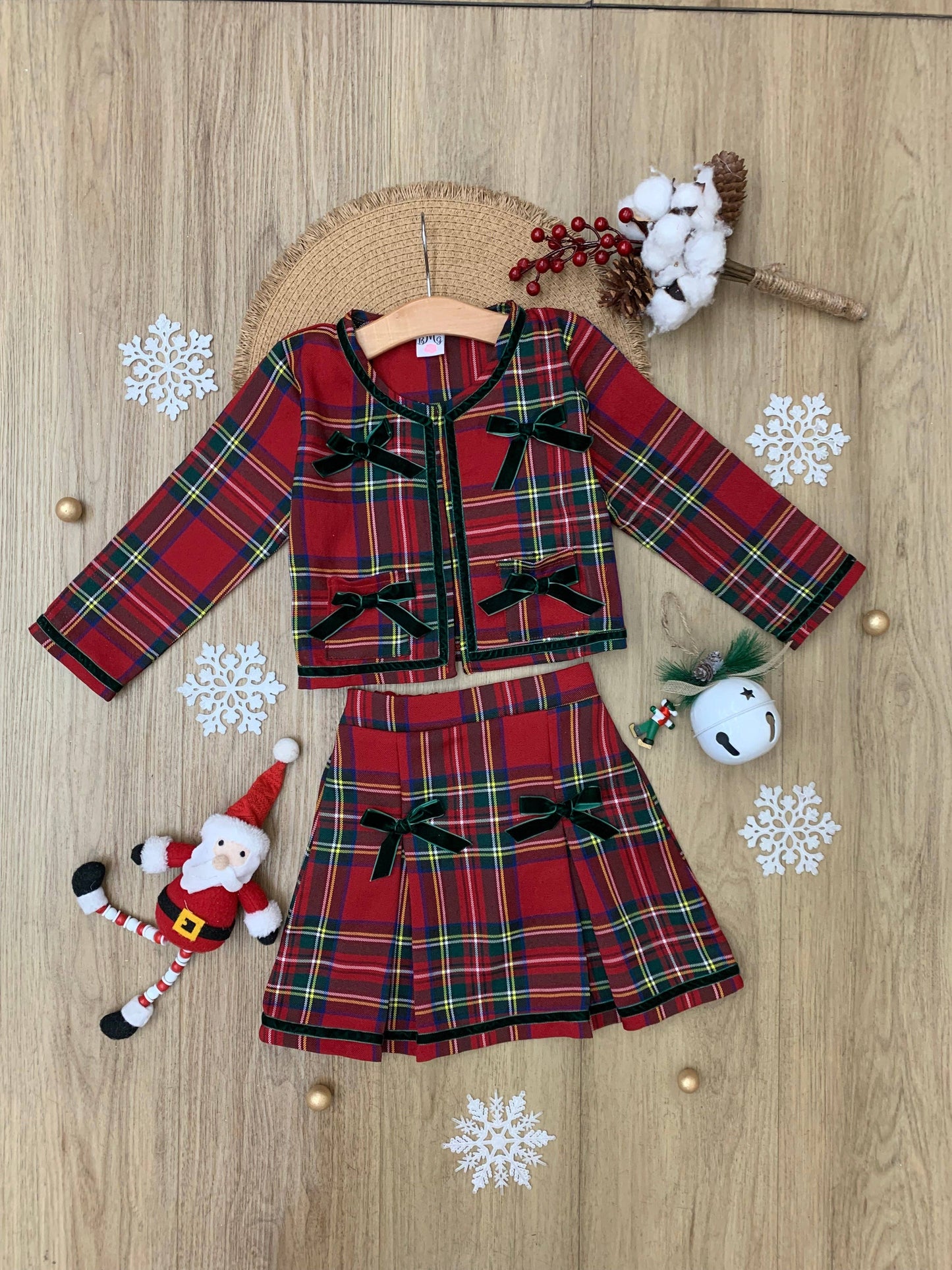 Made For Fashionistas Festive Plaid Tweed Blazer And Skirt Set: Multicolor / 7Y/8Y