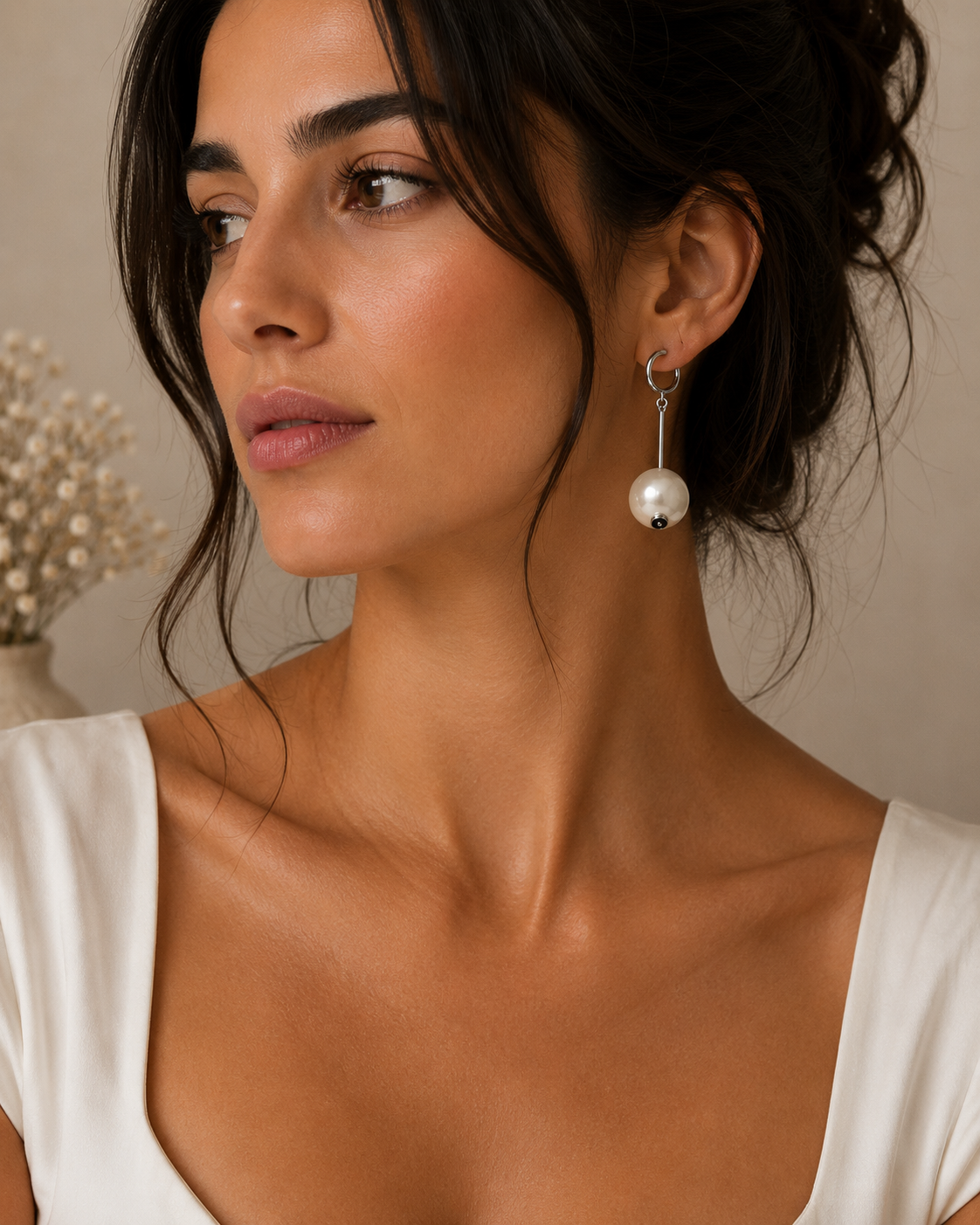 Modern Orbit Pearl Drop Earrings