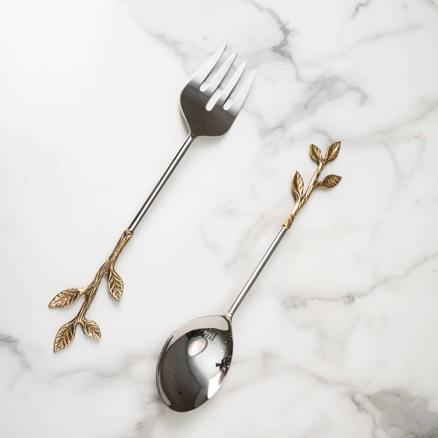 Gold Leaf Bud Salad Servers, Set of 2