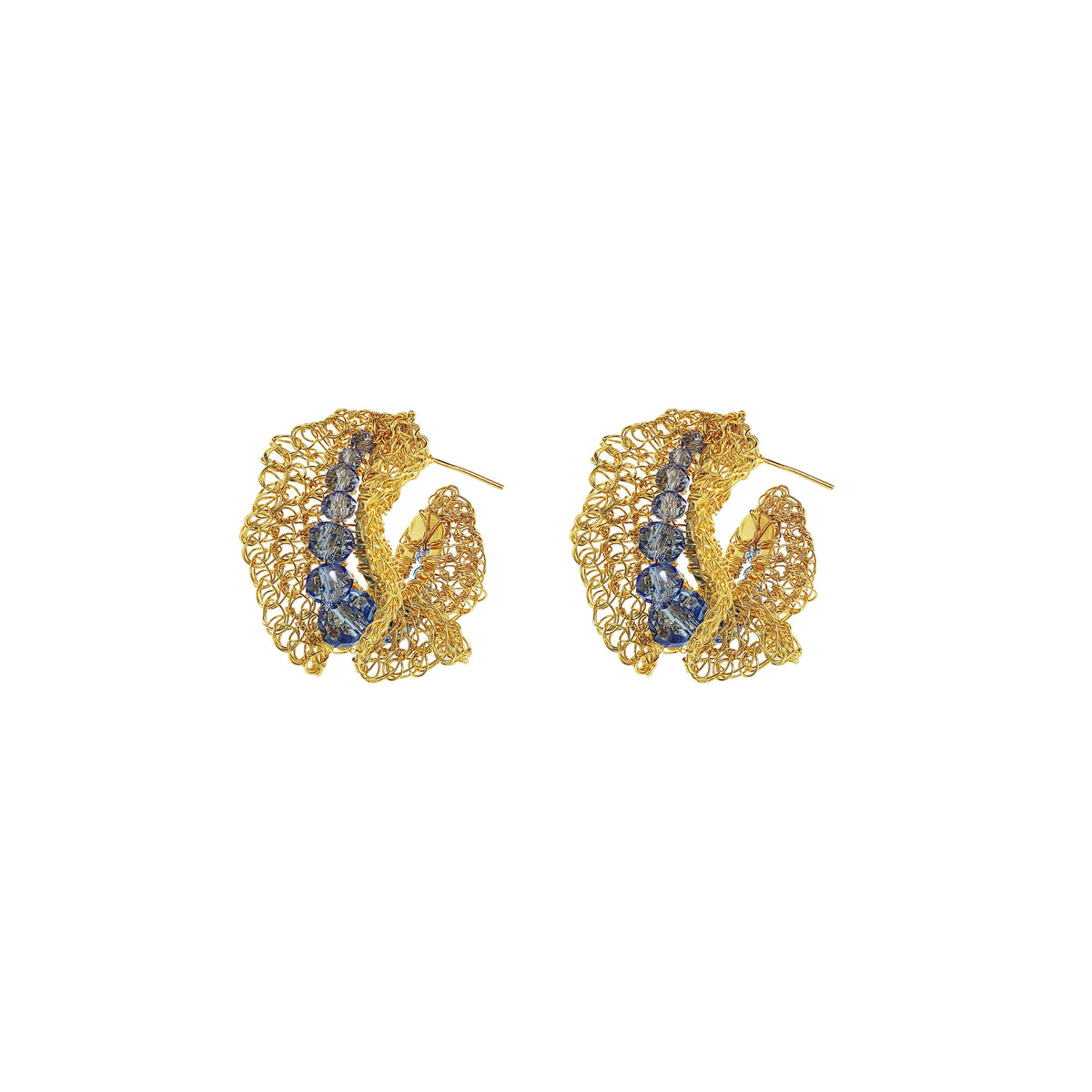 Blue & Gold Nalu Maxi Hoops Handmade Crochet Earrings