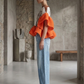 Pleated Ruffle Statement Top – Pleated Stretch Kimono Blouse