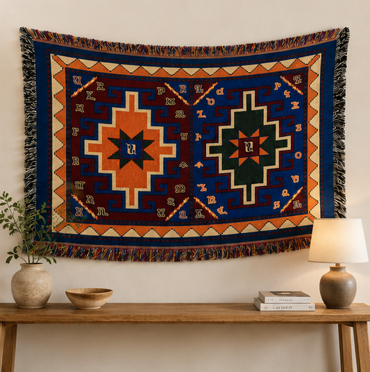 Armenian Alphabet Tapestry Throw on a Rug Design