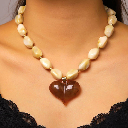 Heart Pendant Beaded Necklace: 3 / One Size