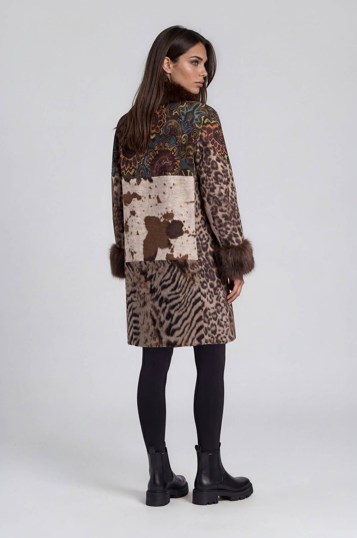Mixed Media Faux Fur Statement Coat: L