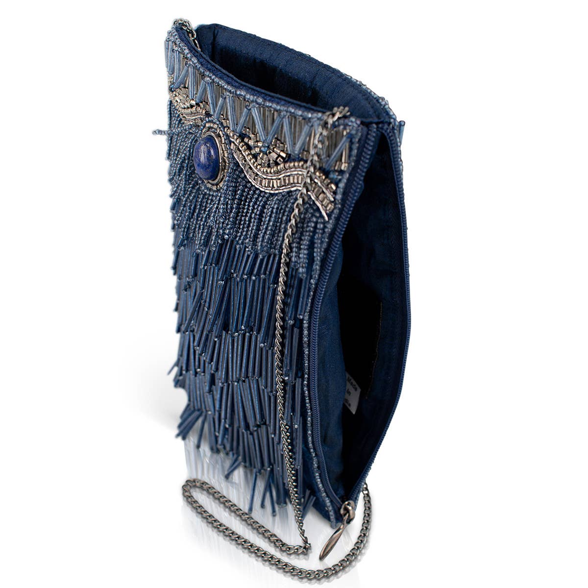 True Blue Precious Stone with Fringe Crossbody Phone Handbag