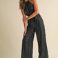 Feather Sequin Jumpsuit: Black