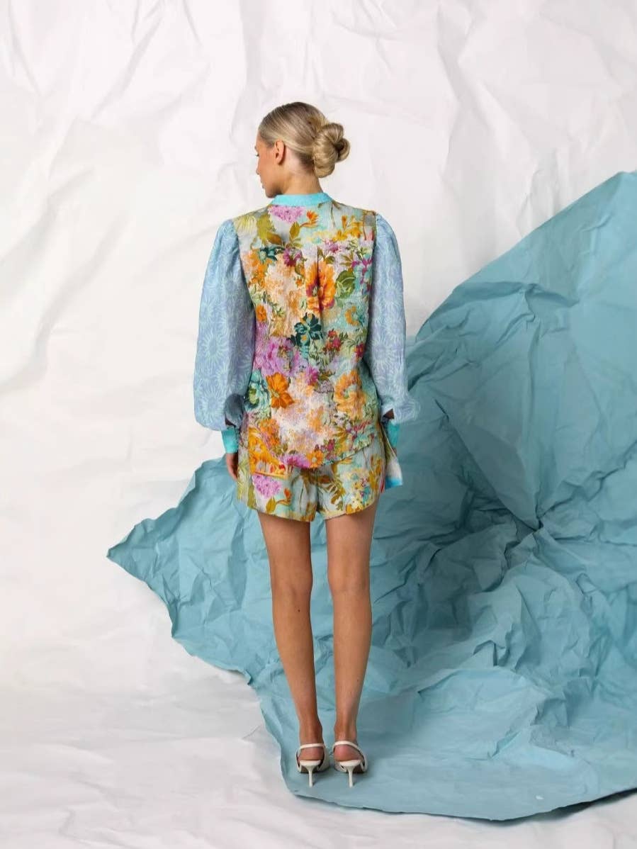 Temperament linen long sleeve shirt shorts suit