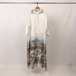 Long satin desert landscape print dress – KD9316VS-34: Black/orange