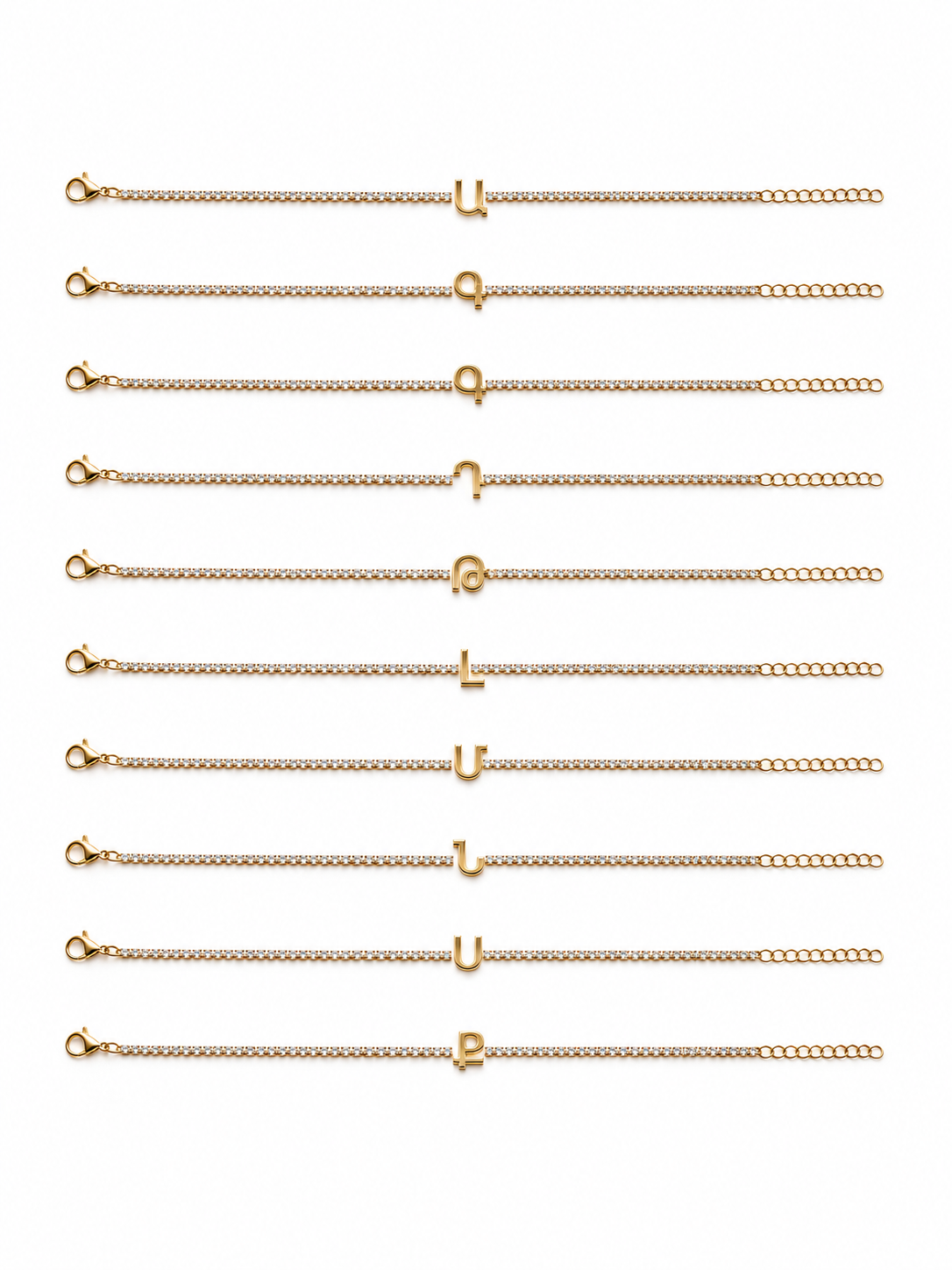 Armenian Initials Tennis Bracelets in Gold