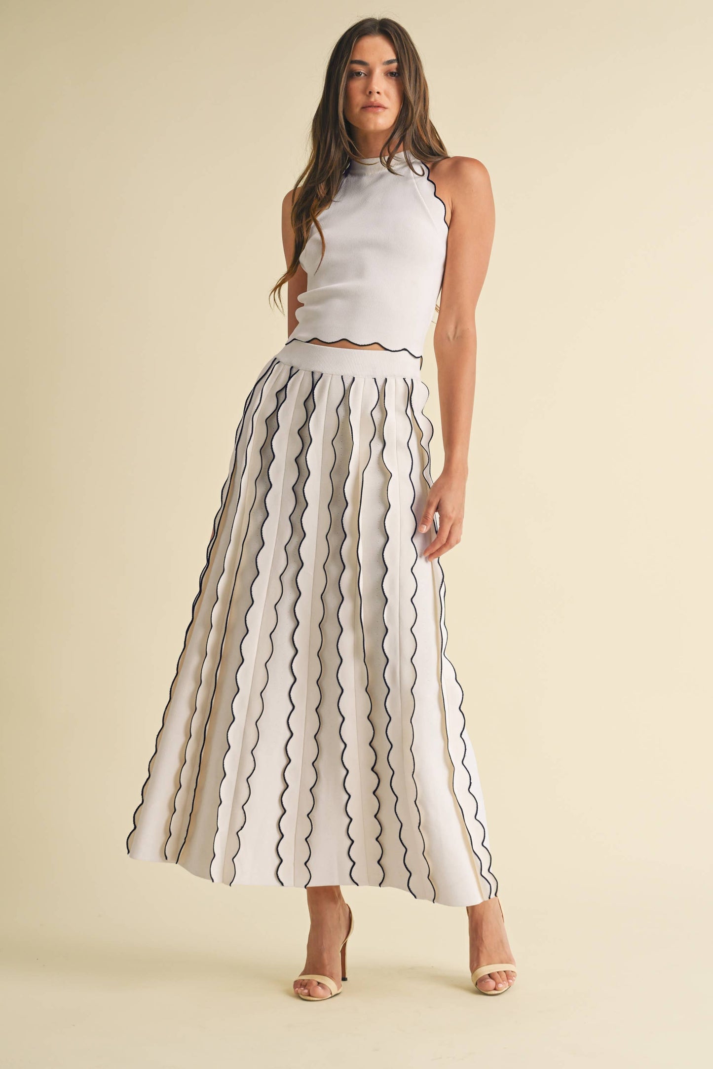 Pleated Sweater Knit Maxi Skirt