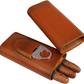 Genuine Leather Cigar Case, Wood Lined Humidor with Cutter: Brown