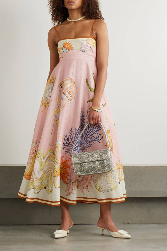 Vilamoura marine print Swing Style Strappy sundress in pink