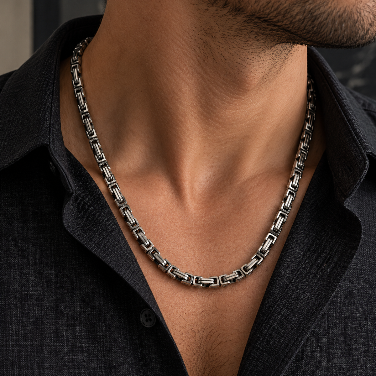 Silver double chain necklace