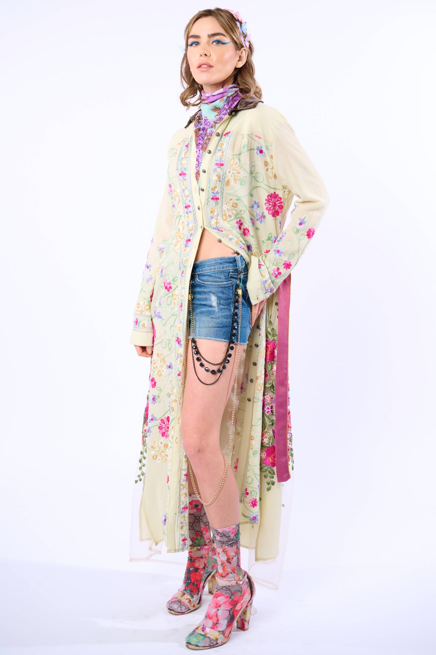 Cardellia Embroidered Maxi Duster: Pastel Sage