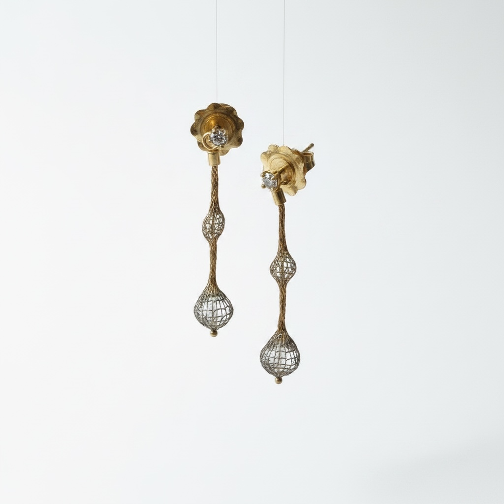 Gold Mesh Hanging Earring