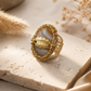 Striped Agate Leaf Statement Ring