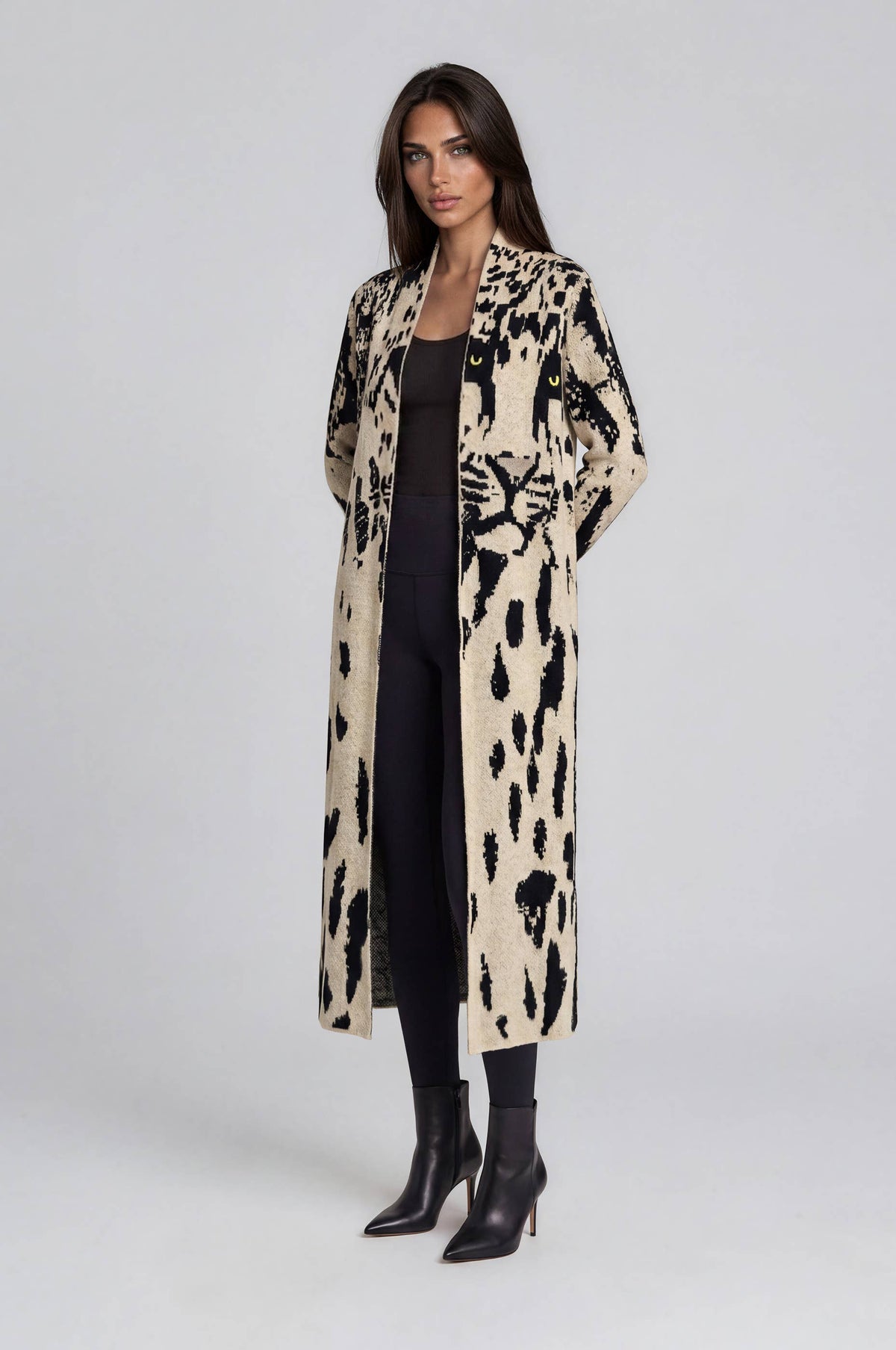Leopard Intarsia Longline Knit Cardigan BACK ORDER