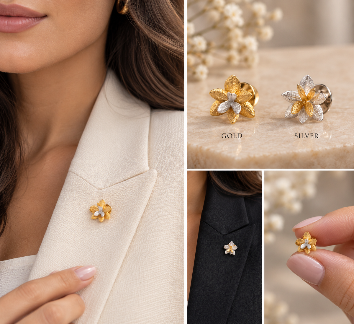 Petal Bloom Two-Tone Flower Pin