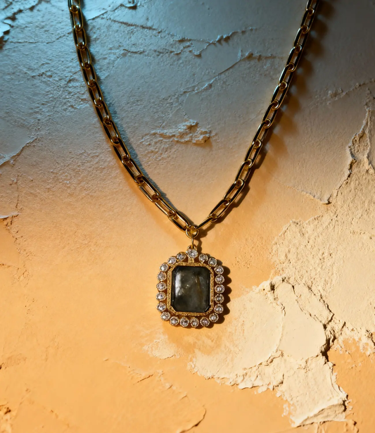 Maximalist Necklace with Large Natural Stone: Labradorite