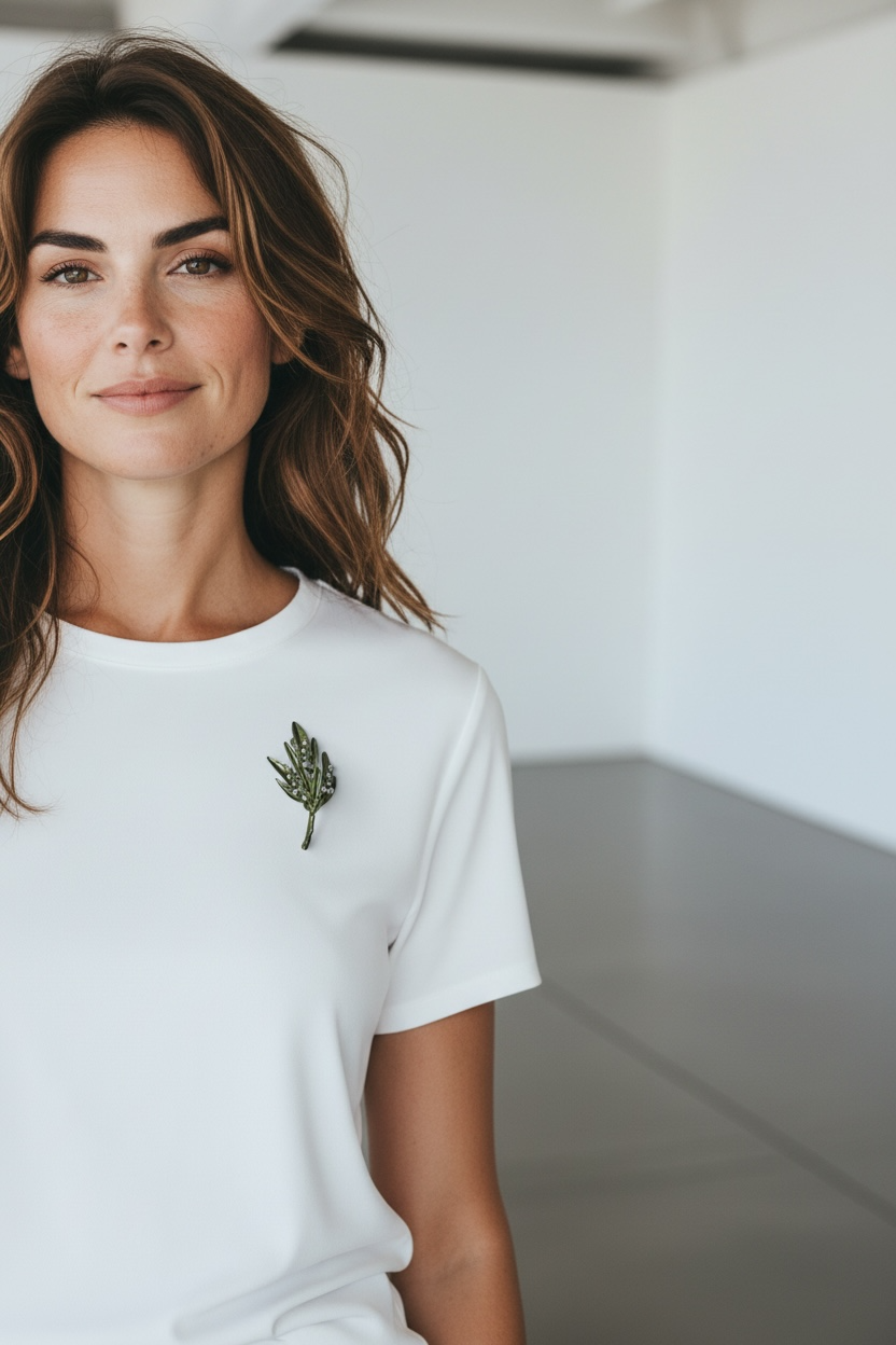 Pearl Olive Leaf Botanical Brooch Pin