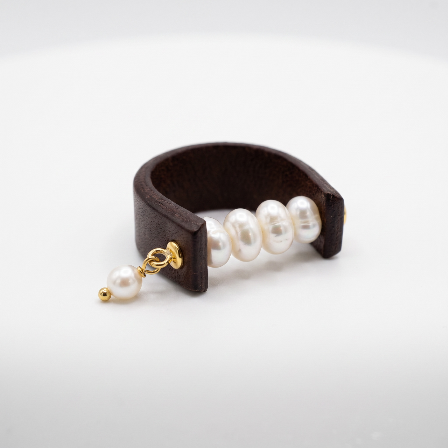 Pearl and Gold Leather Ring