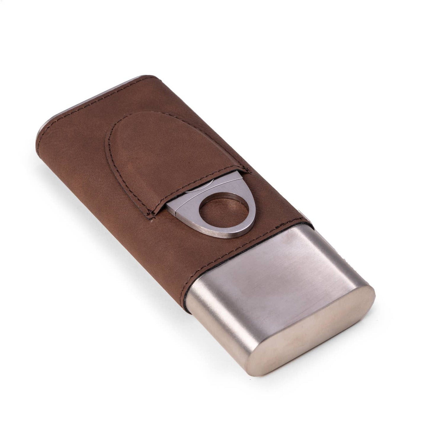Harrison Leather and Steel Cigar Case with Cutter: Blue