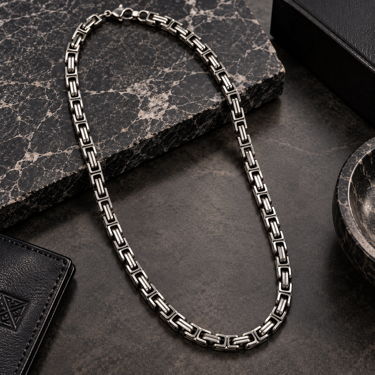 Silver double chain necklace