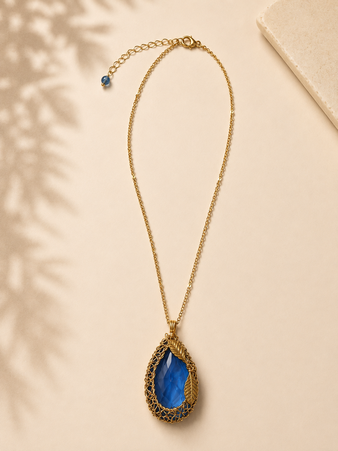 Cobalt Leaf Swarovski Crystal Pendant Necklace