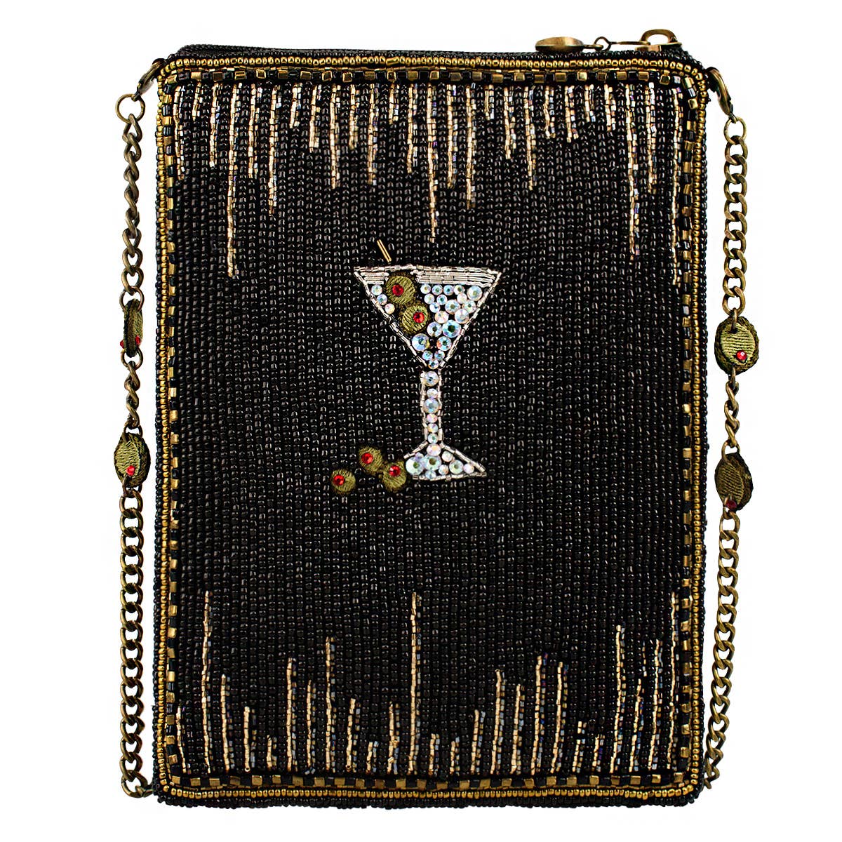 Sip Happens Black and Diamond Beaded Martini Crossbody