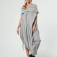 Oversize Cotton Kaftan Dress In Beige: Dark grey / L-XL-XXL