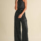 Feather Sequin Jumpsuit: Black