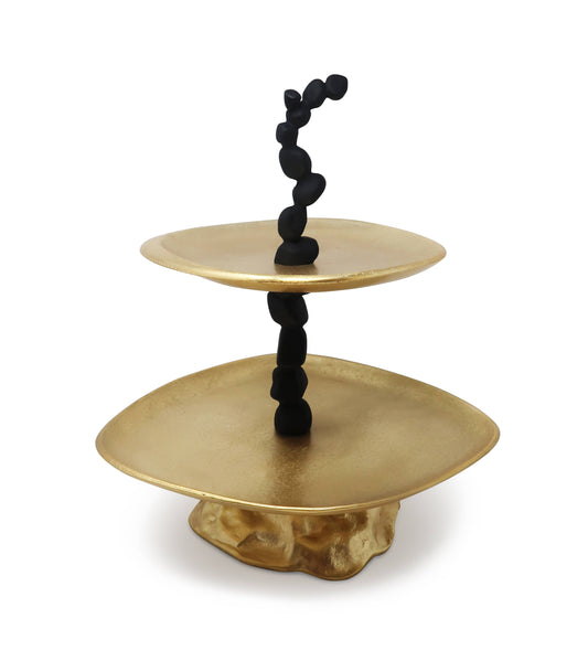 2 Tier Centerpiece Gold and Black with Pebble Design