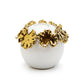 White Ceramic Candle Holder Gold Flower Design: Small