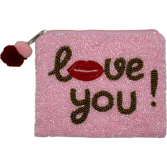 LOVE YOU BEADED COIN POUCH