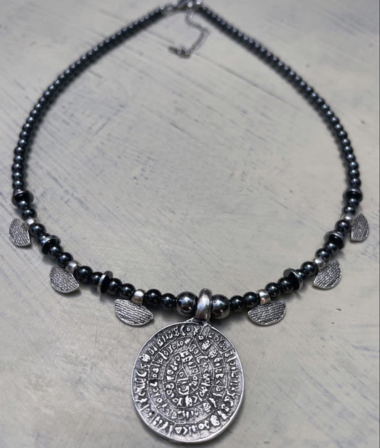 Phaistos Disc Hematite Necklace
