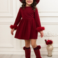 Cranberry Frost Burgundy Dress with Luxe Faux Fur Cuffs