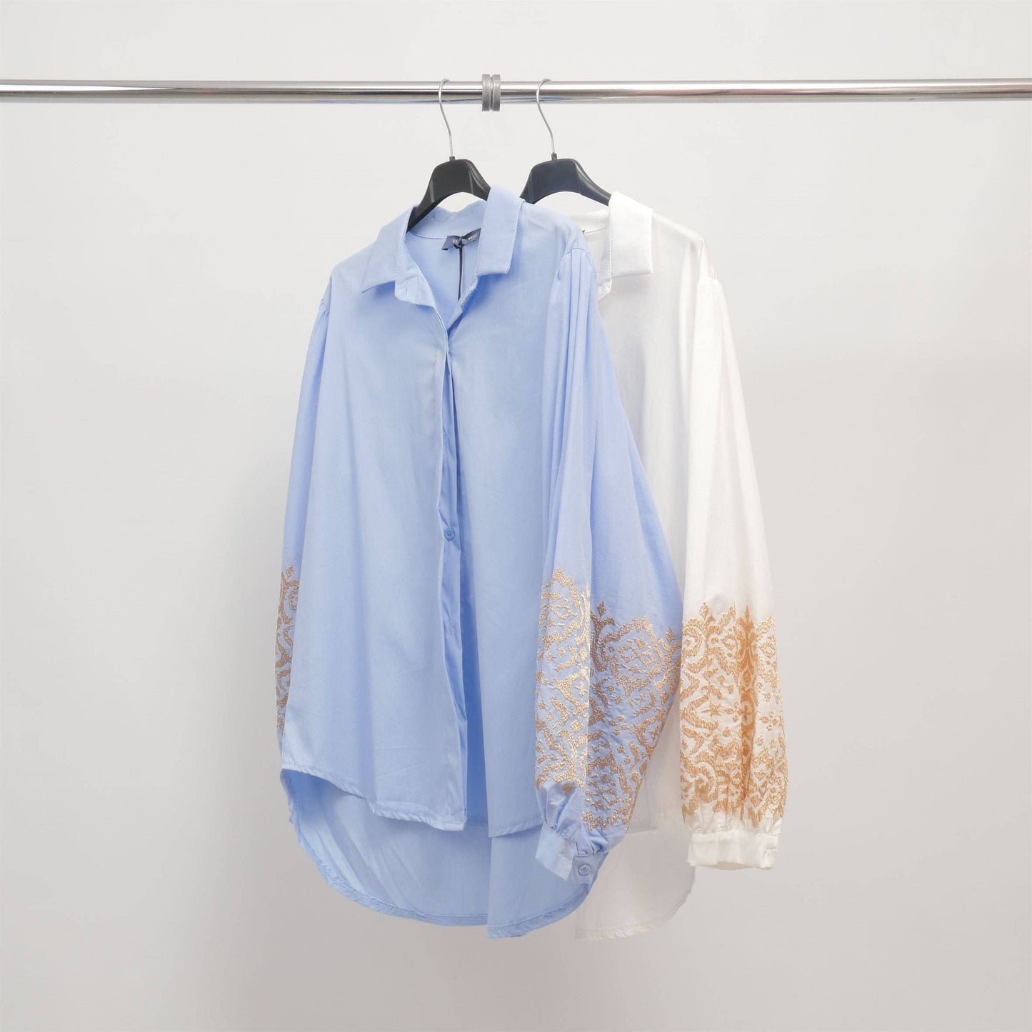 Embroidered sleeve cotton shirt