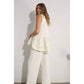 CROCHET LACE RUFFLE TOP AND PANTS SET: OFF WHITE