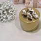 Round Gold Decorative Box With Flower Design Lid: Side Flower