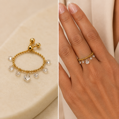 Crystal Cascade Adjustable Charm Ring