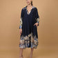 Long satin landscape print dress – KD6120VS-32: Navy Blue