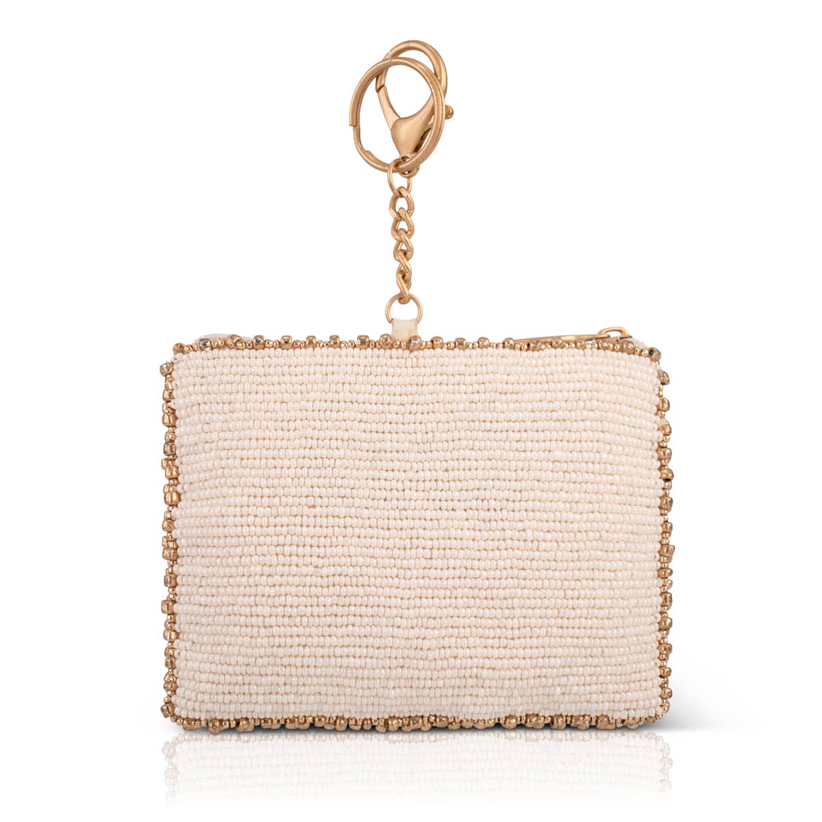 Heart Burst beaded red, gold, and cream coin purse.