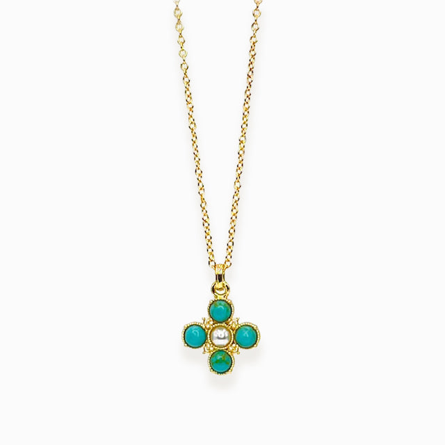 Turquoise Pearl Glory Cross Necklace