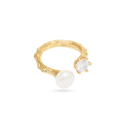 Nature's Elegance Branch Ring with Diamond & Pearl