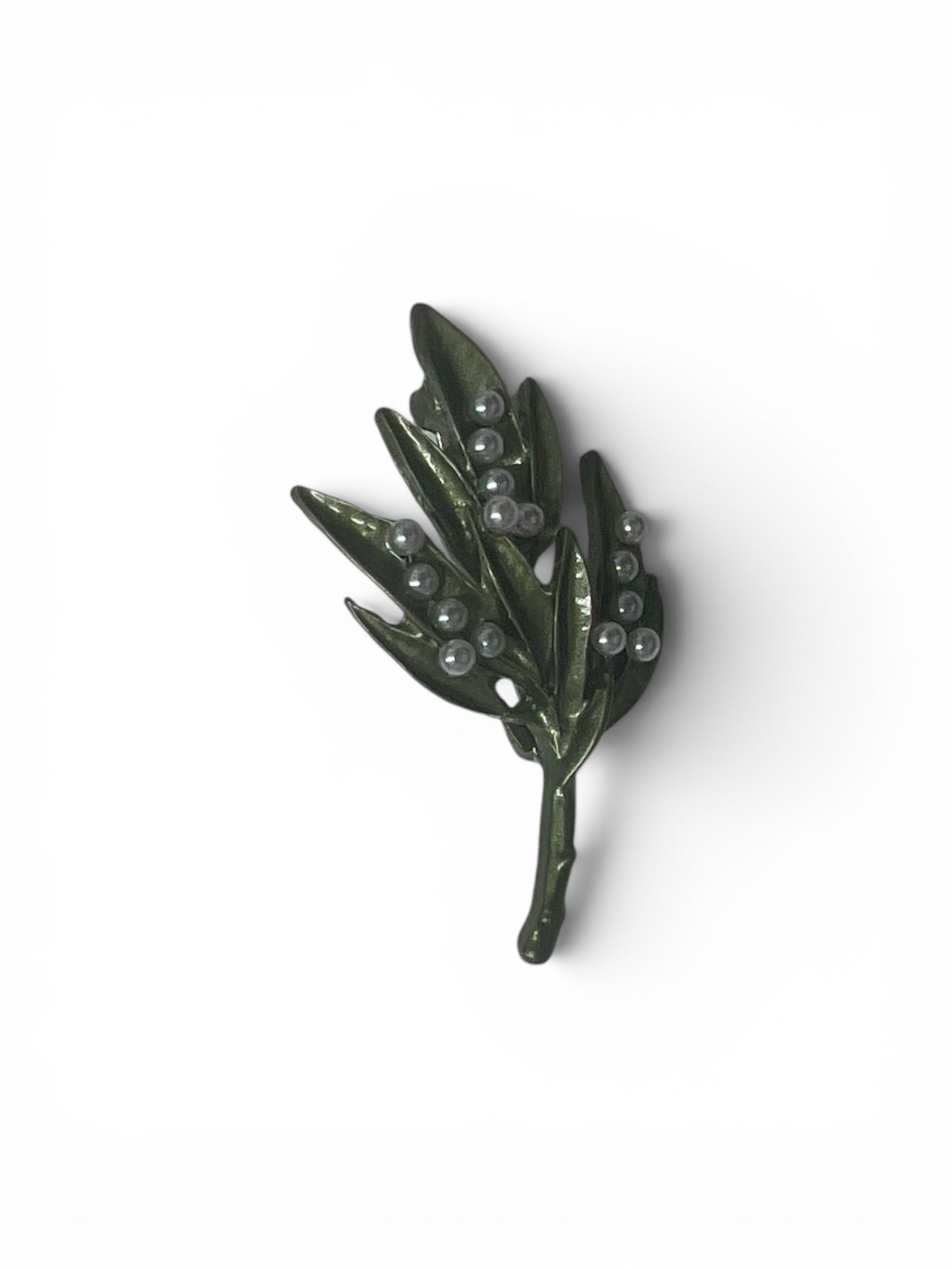 Pearl Olive Leaf Botanical Brooch Pin