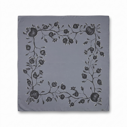 Batik Pomegranate Gray Silk Scarf